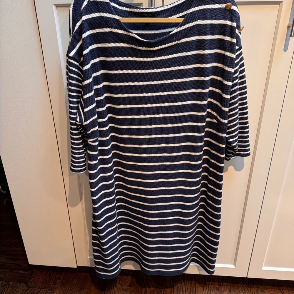 Talbots Navy and White Striped Dress